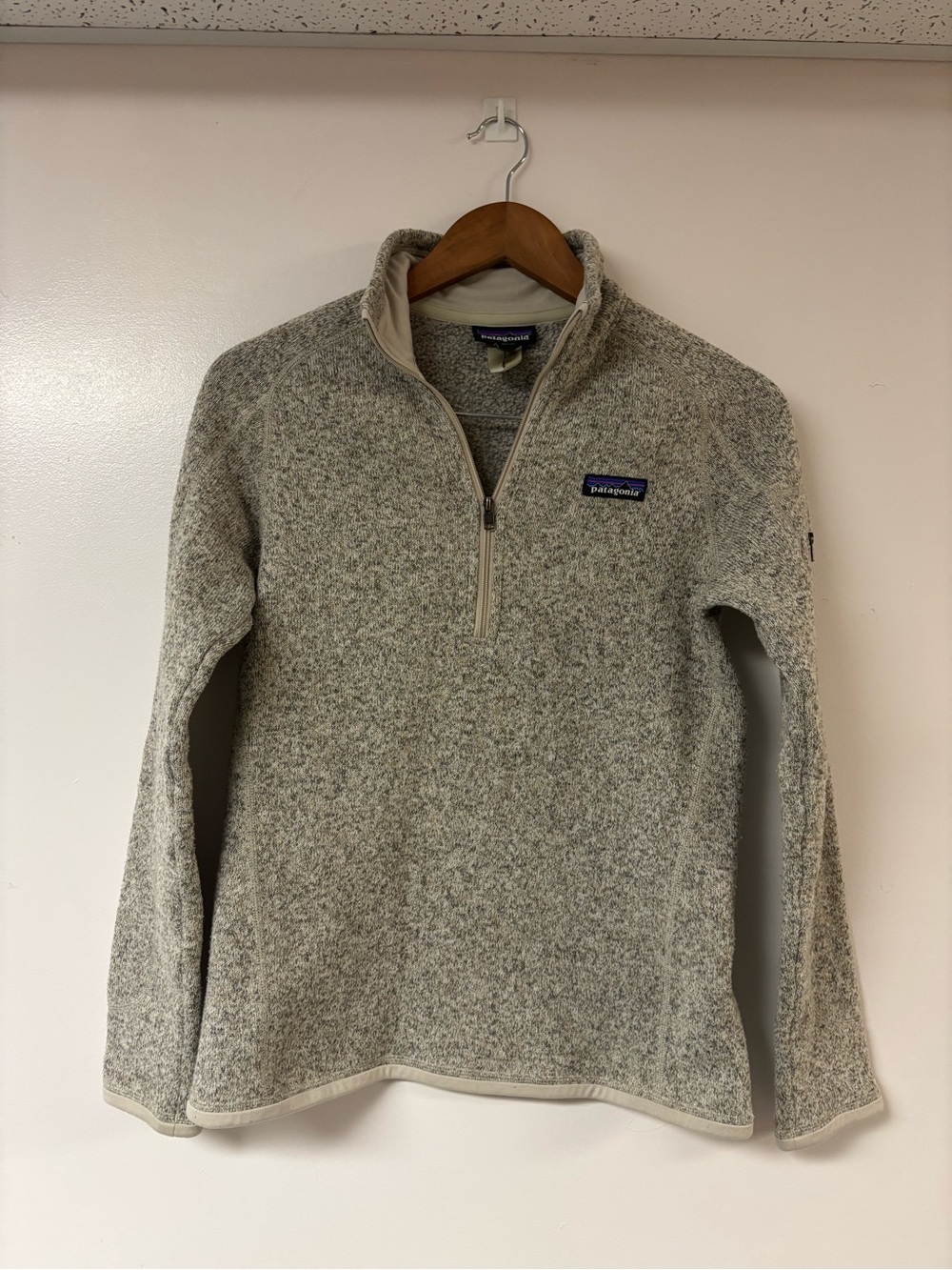 Patagonia Women Small Gray 1/4 Zip Better Sweater Fleece Pullover Oatmeal Brown